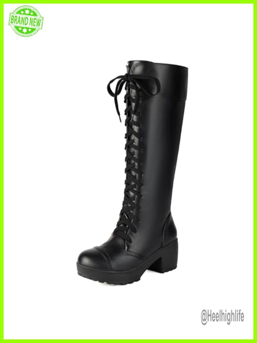 Women's Knee High Combat Boots Platform Lace Up Block Heel Goth Style